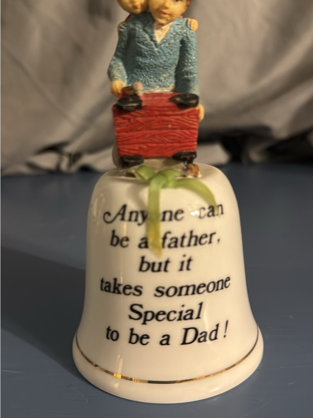 Decorative Father’s Day Bell Figurine - White with Multicolor Accents